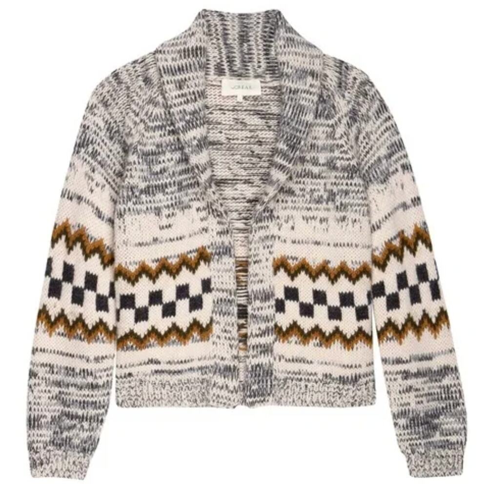 The Great. Geo Lodge Cardigan Sweater Marled Gray Size 1 Excellent Condition EUC